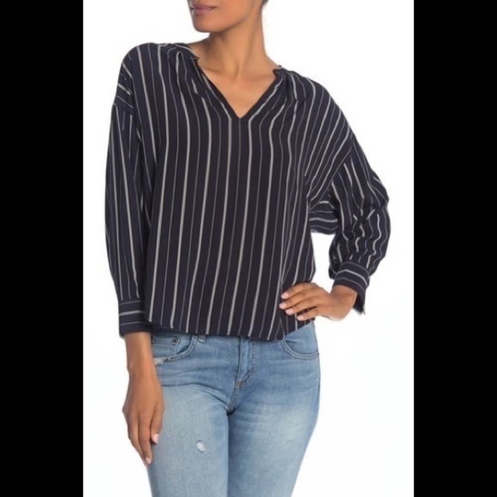 NWT Joie Toril Split V-Neck Stripe High/Low Blouse